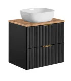 The cabinet with a sink is black, the tabletop is oak Votan, 60 cm order